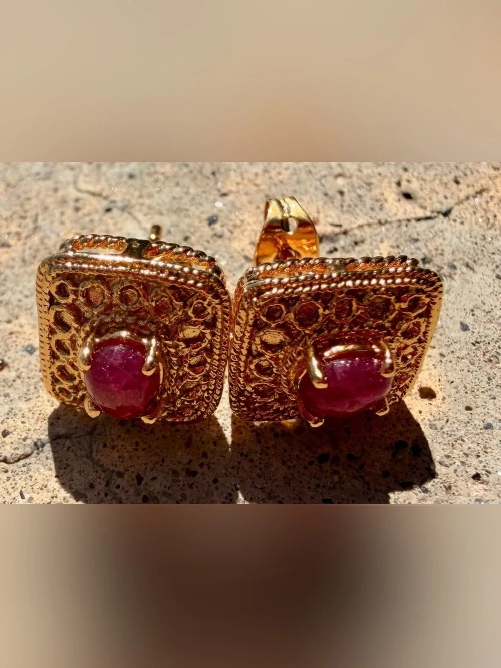 Ruby & Diamond Necklace 18K Gold Plated 1.00 CTW Ruby 17”